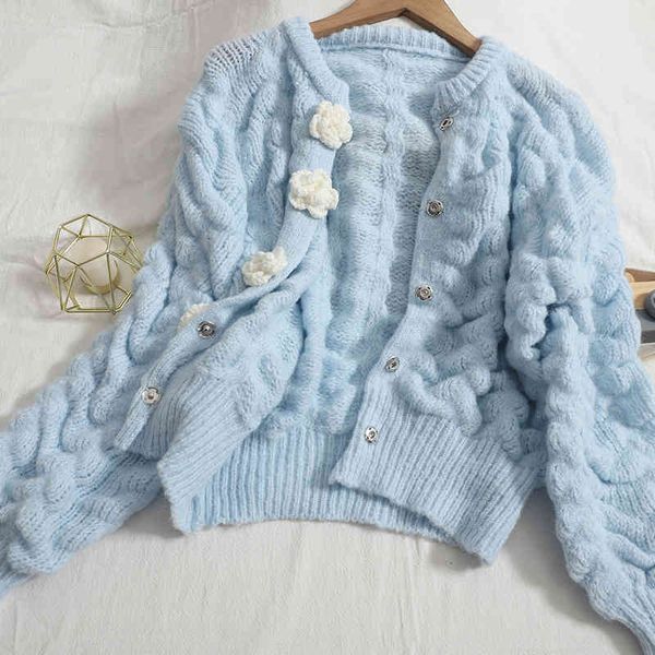 

women's sweaters short three-dimensional mesh flower cardigan sweater autumn versatile thin korean clothing reducing 9p09, White;black