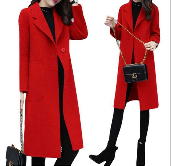 

women's wool & blends woolen coat mid-length loose korean version 2021 trendy autumn and winter thick plus size, Black