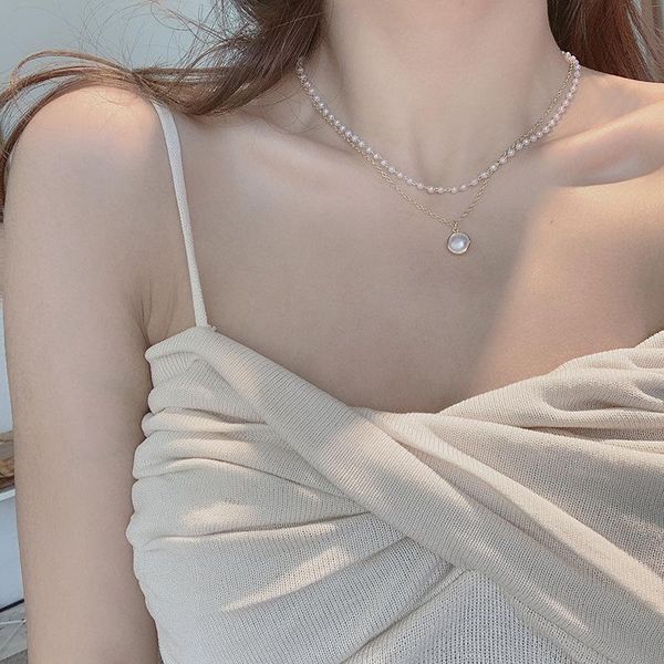 

huge bud fashion necklace pearl pendant choker women elegent collares double layer trendy jewelry short chain collier gift, Silver