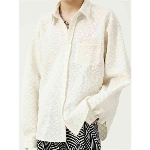 

mtl menswear | autumn new korean simple plaid shirt men's light mature style design loose solid color shirt, White;black