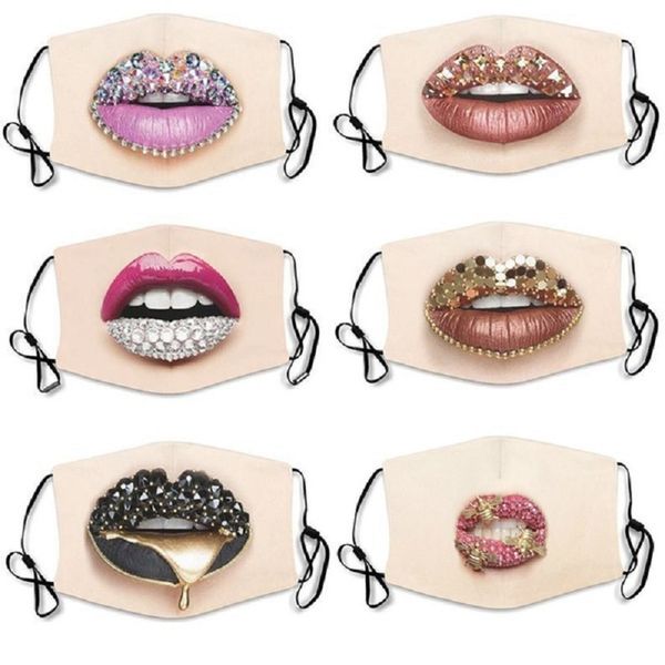 

custom logo red lip sequin printed fashion washable cotton mask