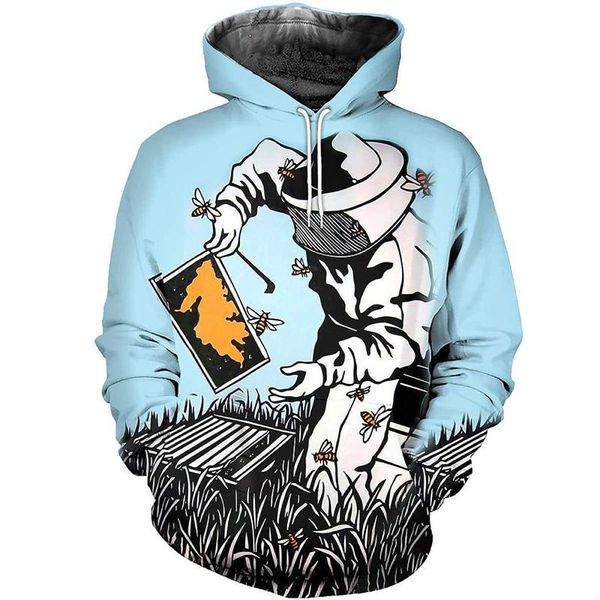 

men's hoodies & sweatshirts fashionable 3d full print beekeeper shirt bee series hoodie zipper sweatshirt, Black