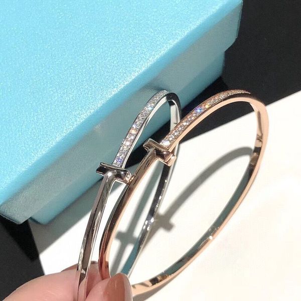 

design jewelry semi diamond 925 sterling silver series 18k rose gold plated wide bracelet light luxury fashion hand, Black