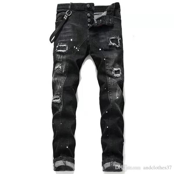 

mens jeans classic hip hop f pants stylist jeans distressed ripped biker jean slim fit motorcycle brand new arrivals denim jeans, Blue