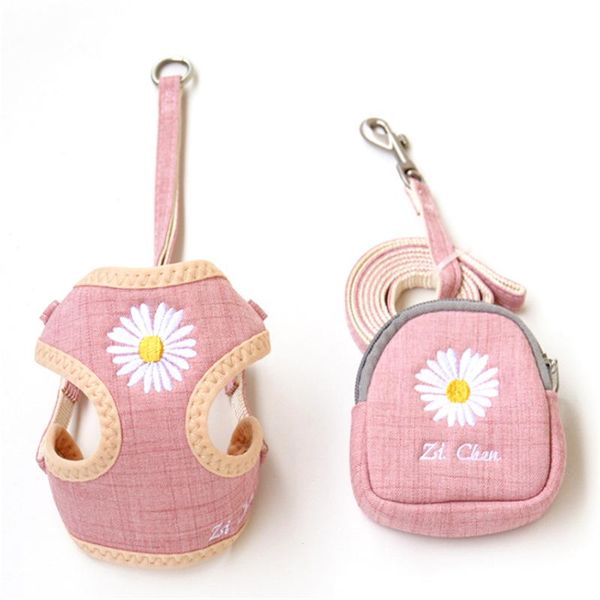 

dog harness and leash dog supplies set embroidery breathable adjustable snack bag pet harness for small medium cats vest