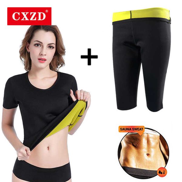 

cxzd new body shaper shirt sauna neoprene shapewear waist-trimmer slimming capri pants weight loss fat burning t-shirt