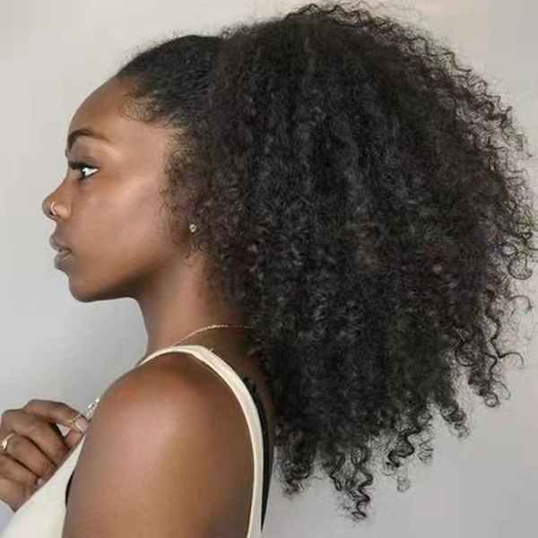 Афро-американский Bouncy Kinky Curly Humain Ponytail Прическа 3C 4A Пони хвостовика Прическа Бразильская Реми Верховая Quality Natural Color Remable 140G