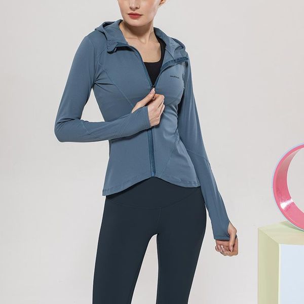 

new zipped sports coat brushed nude feel slim fit running long sleeve tight fitness hooded training wear women, White;red