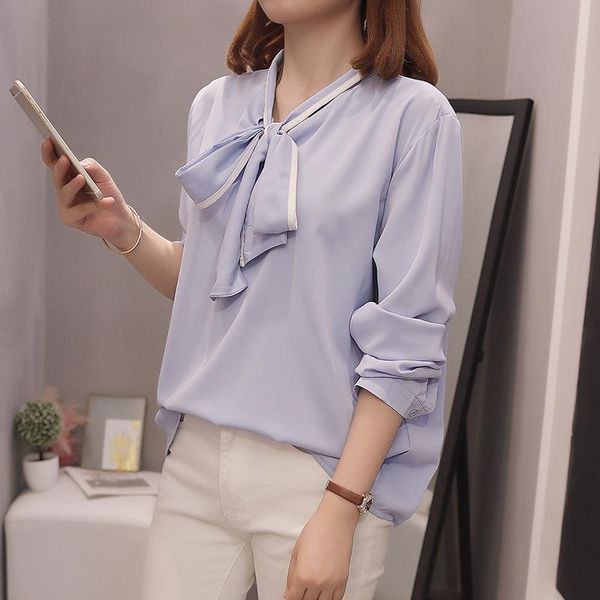 

coigarsam 4xl plus size full sleeve blouse women spring chiffon loose blusas womens and blouses white blue 2148