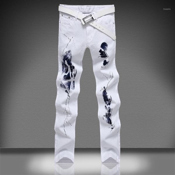 

men's jeans retro denim pants casual hiphop embroidery trousers, Blue