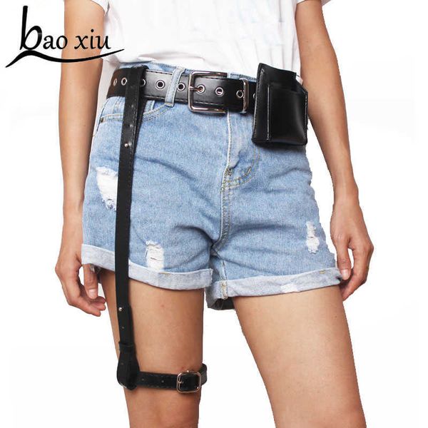 Nuovo marchio vintage marsupio in pelle marsupio cintura per le donne punk cintura di lusso borsa giarrettiera gamba imbracatura cinghie cintura accessorio Q0624