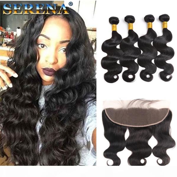 

brazilian body wave with closure 13x4 full ear to ear lace frontal closure with bundles brazilian hair weave bundles with closure, Black;brown
