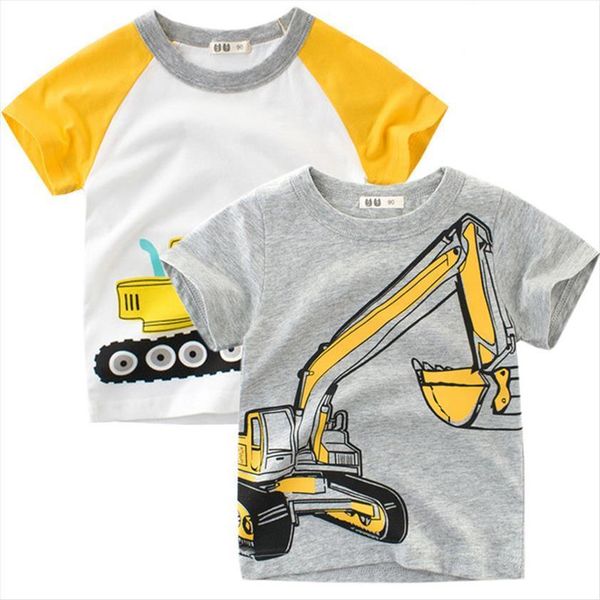 

baby clothes summer boy t shirt excavator embroidery gray short sleeve boys pure cotton kids 0 10y, Blue
