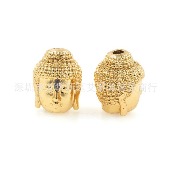 

copper plated zircon inlaid three dimensional buddha head diy jewelry bracelet necklace loose beads religious accessories