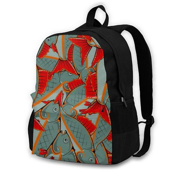 

backpack lapwomen canvas school teenagers casual travel fresh fishes with red fins and tails bags