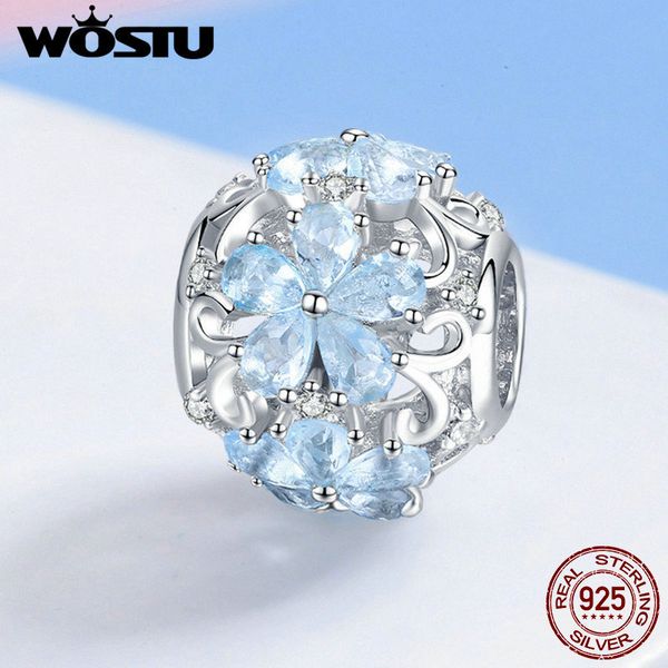 

wostu 925 sterling silver elegant blue daisy charm beads fit brand diy brand bracelet jewelry making dropship q0531, Black