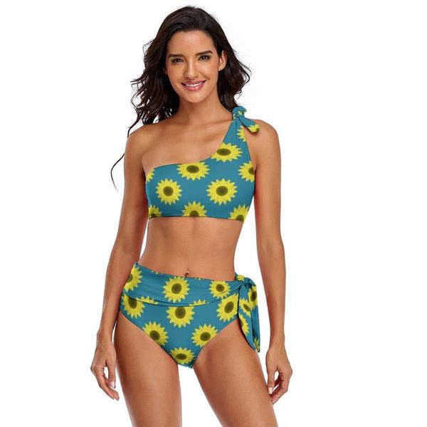 

one-piece suits sunflower bikini swimsuit high cut wholesale two piece swimwear big chest sweet bath bathing suit