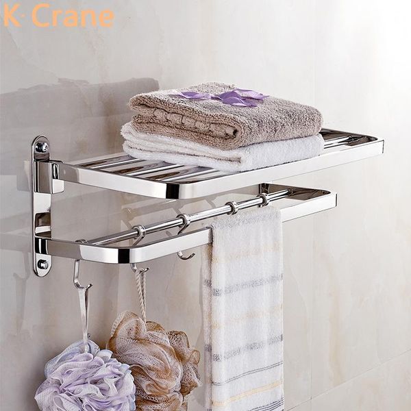 

towel racks stainless steel bath holder bathroom wall mount folding shelf bual layer shower rack modern silver support with hook