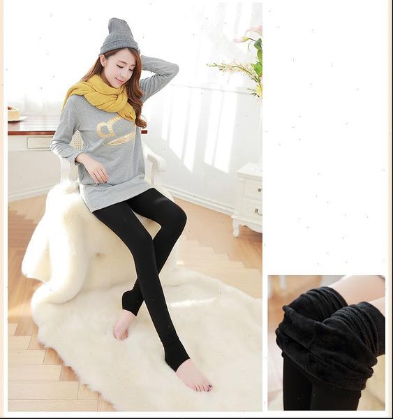 

autumn winter fashion womens plus cashmere tights knitted velvet tights elastic slim warm thick tights, Black