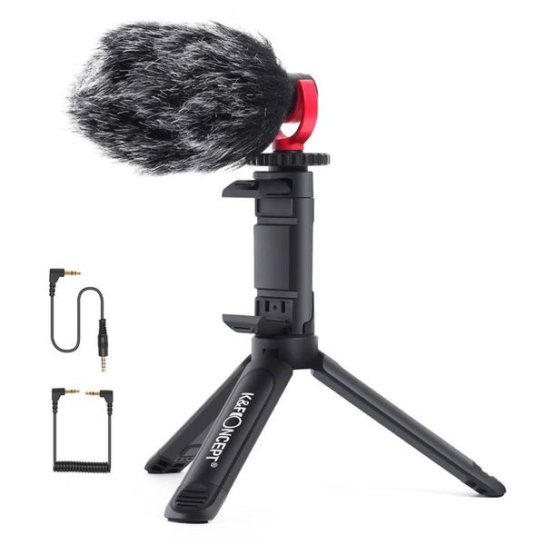 

studio p video vlog mini microphone noise reduction phone holder tripod mount windshield 3.5mm trs trrs audio cables