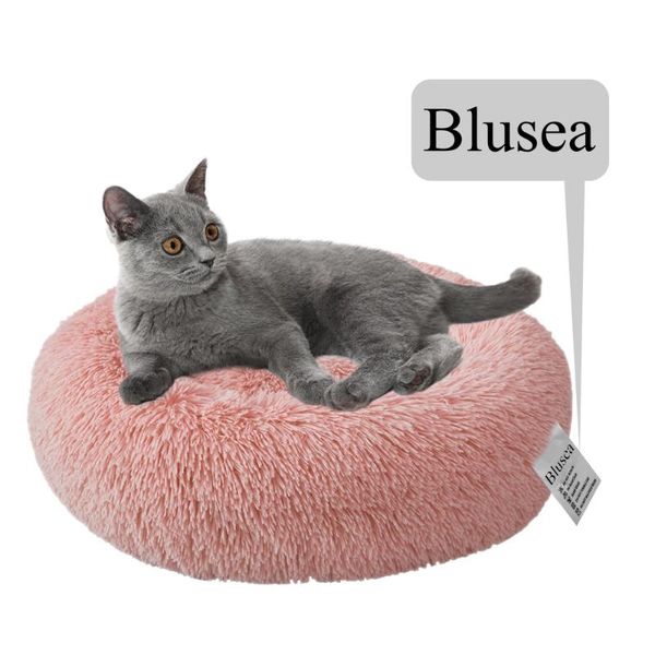 

cat beds & furniture plush round pet bed soft blusea winter warm sleeping for cats and small dogs