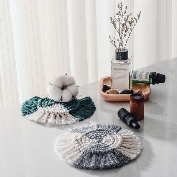 

mats & pads braided macrame table mat bohemia tassel cup placemat hand-woven tapestry wall hanging ornament home kitchen decor