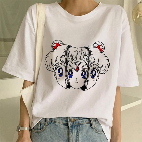 

moon print summer fashion women aesthetics short sleeve retro, White