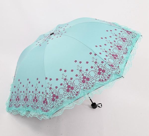 

umbrellas three folding umbrella lace women black coating sunshade sunny and rainy dual-use windproof strong