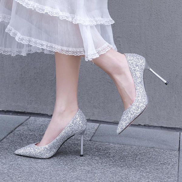 

arden furtado summer 2021 fashion women's shoes stilettos heels elegant pointed toe silver the banquet pumps 42 43, Black