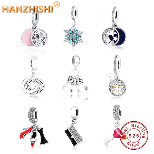 

925 sterling silver cute love star snowflake shoes book pendant charm beads fit original pandora charms bracelet jewelry making q0531, Black