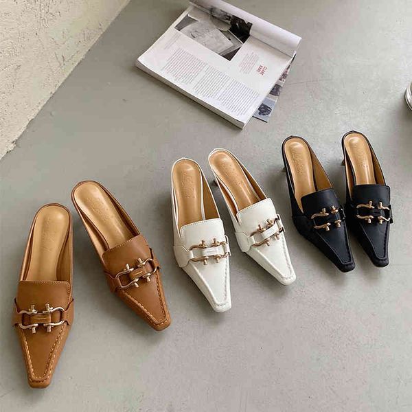 

slippers summer fashion brand mules slipper med heel outsides ladies slides pointed toe slip on luxury beach shoes uidy, Black