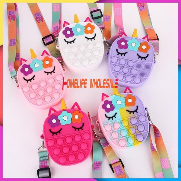 

press silicone coin purse sensory toy decompression toys push fidget colorful unicorn-shaped bag feature popper bubble fingertip for childre