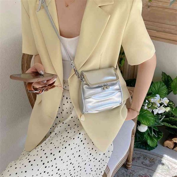 

pleated 2021 summer new bright face one shoulder small square women's korean ins trend portable mobile phone bag