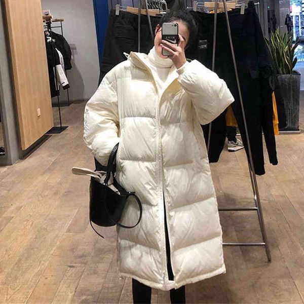 

new white duck down jacket women's middle and long thickened loose bread coat picture taobao not available, Black