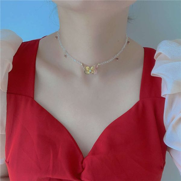 

hbp fashion korea east gate new palace style handmade crystal hollow out double butterfly versatile temperament clavicle neck chain, Silver