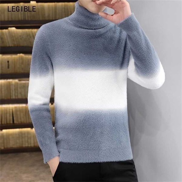 

legible winter thick warm turtleneck sweater men brand patchwork mens sweaters slim fit pullover men knitwear male 201221, White;black