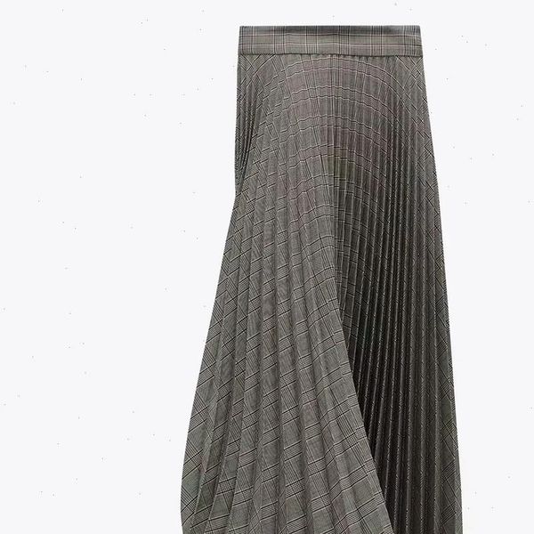 

za women pleated check skirt beige a line midi skirt with invisible side zip fastening high quality, Black