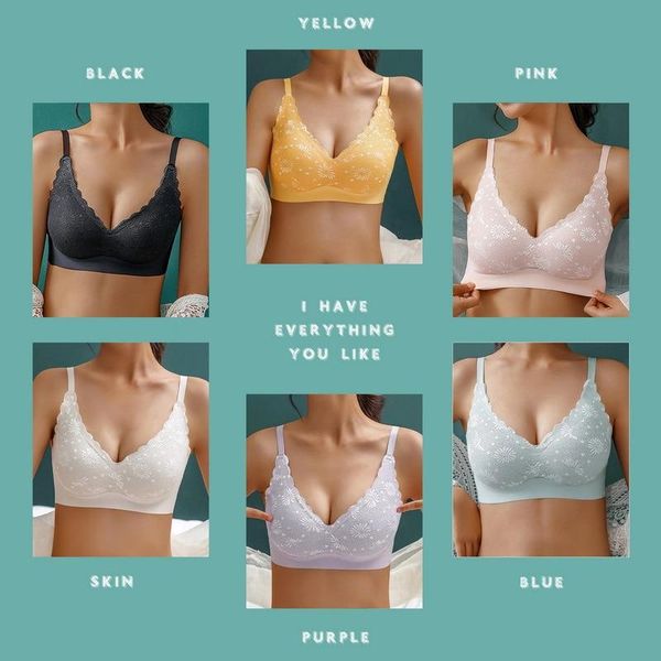 

2021 ladies fashion latex comfortable seamless no steel ring lace bra vest style lace solid color underwear, Red;black