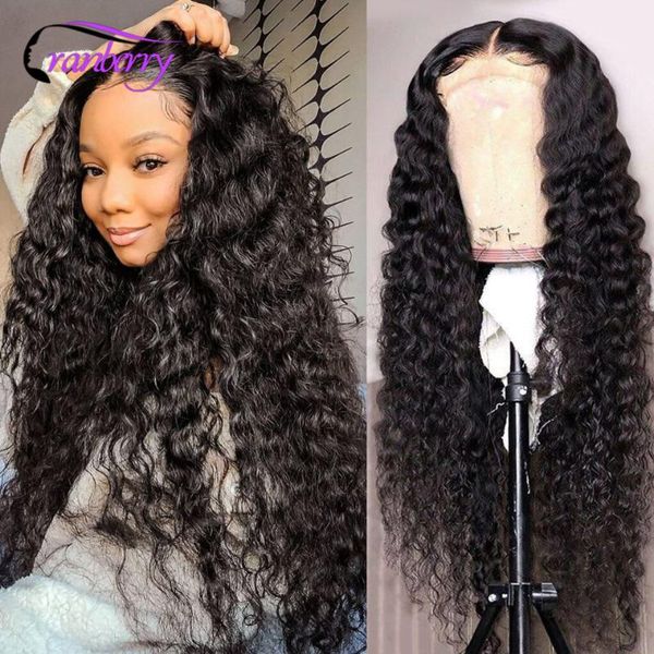 

lace wigs cranberry deep wave frontal wig remy brazilian curly front human hair for women wet and wavy, Black;brown