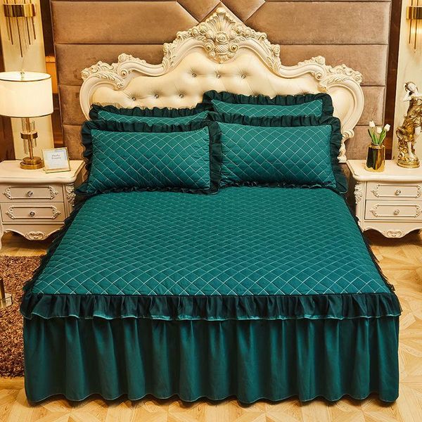 

sheets & sets winter cotton thicken bed sheet mattress decoration bedspread double linen skirt and case velvet elastic fitted king size