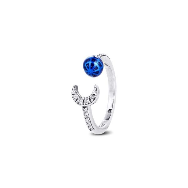 

cluster rings blue earth and moon open ring women anel feminino 100% 925 jewelry sterling silver anillos mujer wedding engagement, Golden;silver