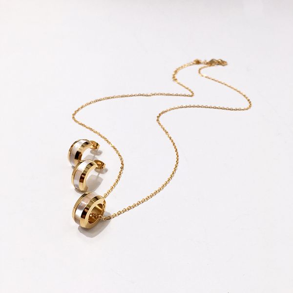 

titanium steel plated gold jewelry round barrel design fashion moonstone earrings+necklace sets jewelry for women, Silver