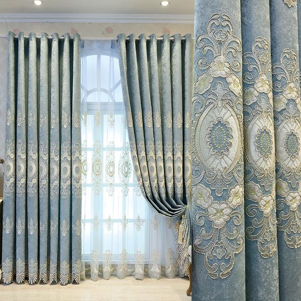 

high-end european style living room chenille embroidered curtains finished bedroom shading french windows and bay window screens