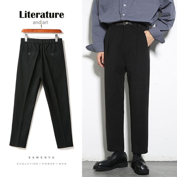 

2021 new men's straight slim fit blazer suits formal business cotton 4 color trousers striped printing casual pants 28-38 w12w, Black