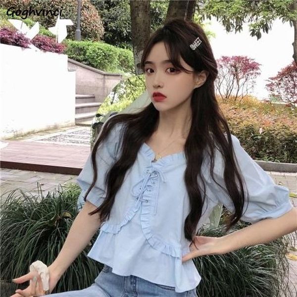 

women's blouses & shirts women all-match harajuku ins soft elegant puff-sleeve casual solid design ruffles clothing trendy breathable y, White