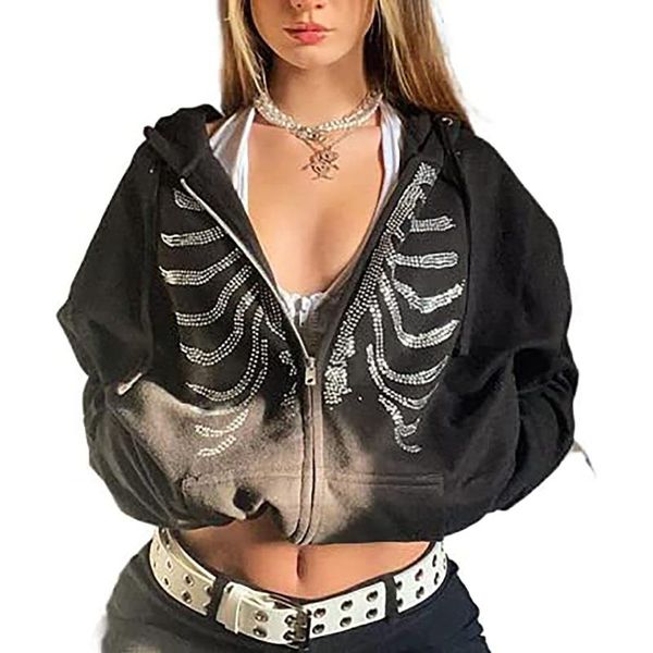 

women's hoodies & sweatshirts vintage sternum graphics oversized female drill zip up long sleeve sweatshirt y2k aesthetic hooded grunge, Black