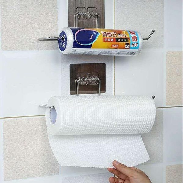 

hooks & rails self-adhesive towel holder rack kitchen under cabinet cup paper hanger organizer bathroom bar shelf roll