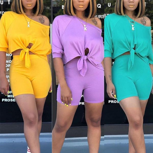 

women candy color solid tracksuit two piece set short sleeve crops elastic waist shorts female casual homewear, Gray