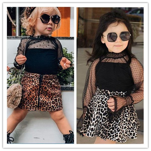 

clothing sets toddler kids baby kid girl clothes set spring autumn 2pcs long sleeve t shirt leopard print skirt outfit 2-6years, White