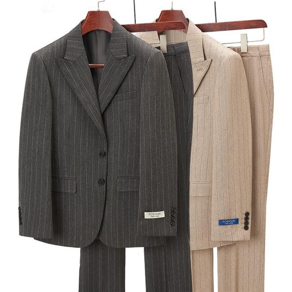 

men's suits & blazers business suit single 2 button stripe wedding job hunting commuting formal piece set, White;black